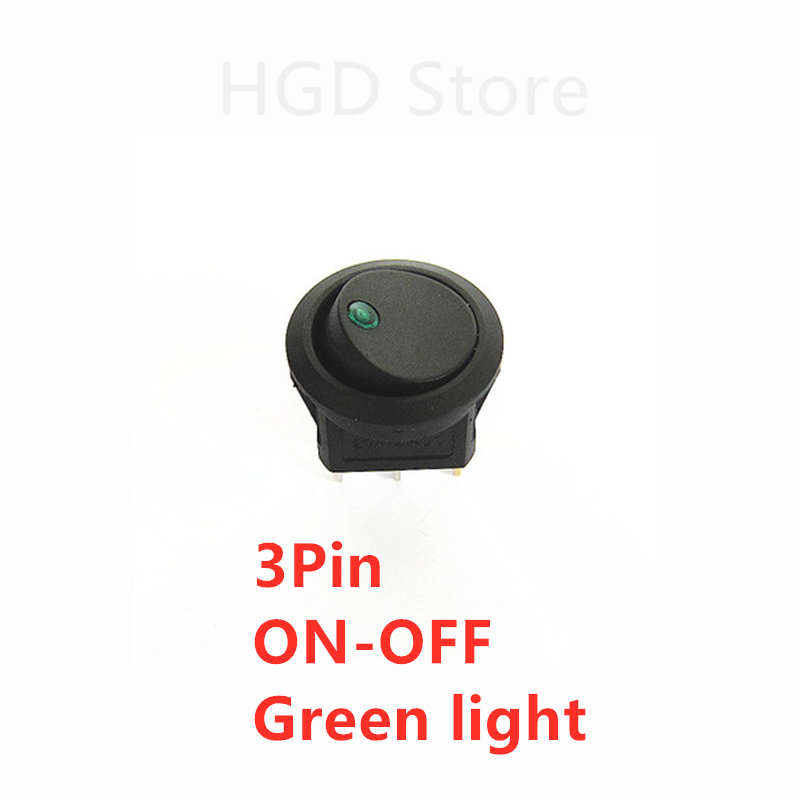 2PCS KCD1 20MM Round Rocker Switch 2/3/4Pin ON-OFF-ON 12V 6A/250VAC 10A/125VAC SPST LED Car Push Button Switch With Light: GRAY