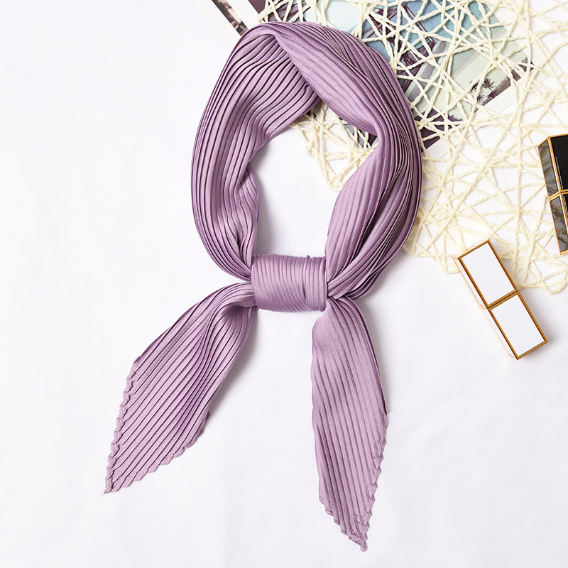 Plain Women Square Silk Scarf Skinny Ribbon Head Neck Small Pleated Hair Tie Band Kerchief Satin Foulard Scarves: Color 6