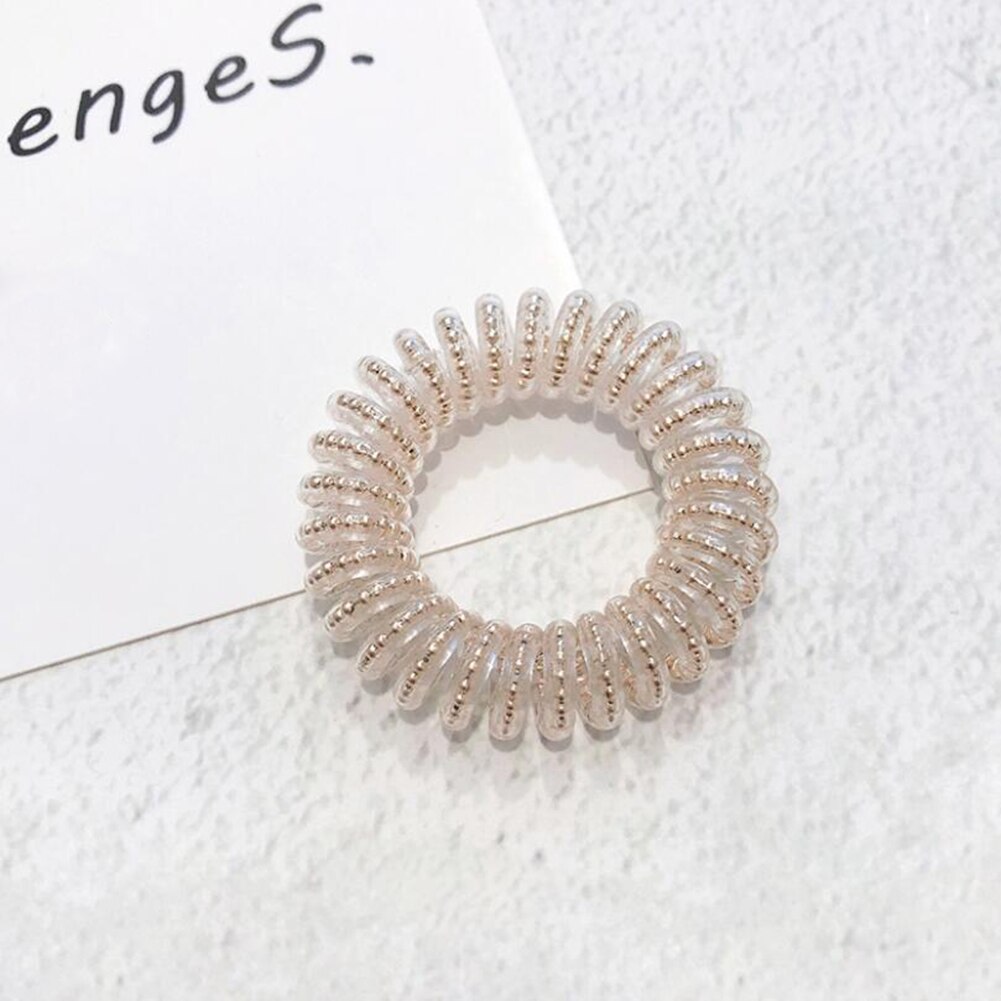1 stuk parels elastische haarbanden meisjes haaraccessoires rubberen band hoofddeksels haarkoord spiraalvorm haarelastiekjes gom telefoondraad: Goud