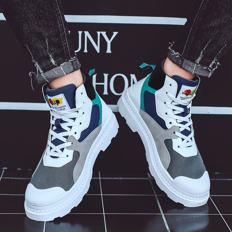 Herre high top canvas sneakers trend komfortable mande fritidssko udendørs skridsikker åndbare herresko