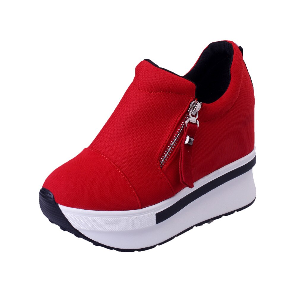 Baskets en toile pour femmes, chaussures vulcanisées à fermeture éclair, semelles épaisses, de marche, Cool, à la ,: Rouge / 39