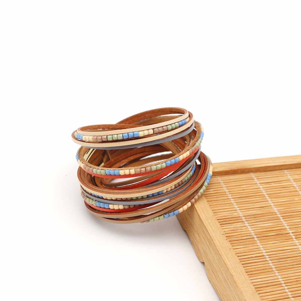 2021 nuovi braccialetti in pelle di menta Boho per donna moda donna strisce sottili multistrato bracciale avvolgente largo regalo gioielli femminili