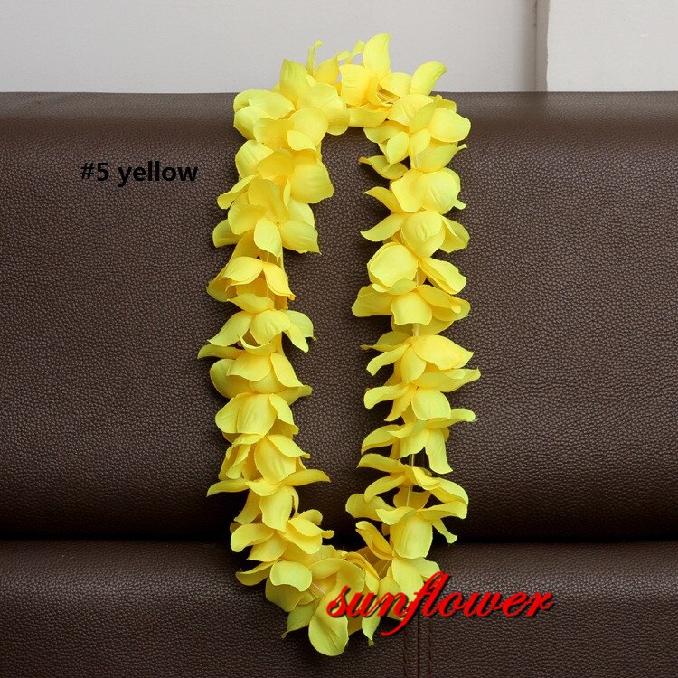 1 st hawaiianska konstgjorda blommor leis krans halsband krans självhäftande klänning hawaii strandfest dekoration påsk: Gul