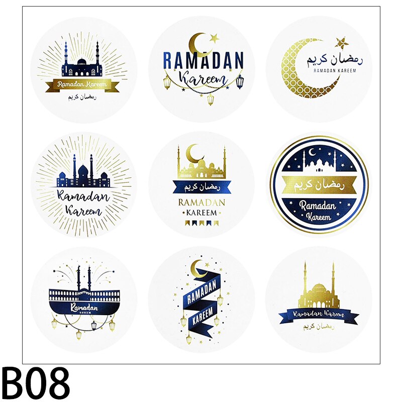 Autocollant Eid Mubarak Ramadan 4cm, étiquette autocollante pour emballage de boîte avec étoiles et motifs de lune, pour Scrapbook musulmans islamiques pour enfants, 90 pièces: B08-90Pcs