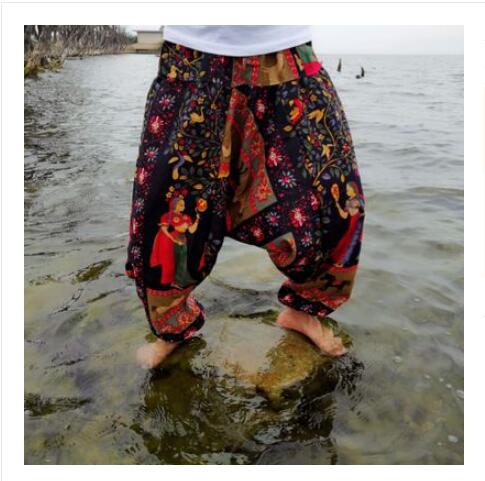 20 print thai hip hop aladdin hmong baggy bomuld hør harem bukser mænd plus size brede ben bukser boho casual bukser cross-bukser: 12
