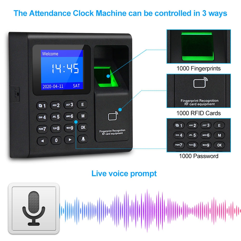 Biometrisk fingeraftryk rfid adgangskontrol tastatur system elektronisk usb tid ur optager fremmøde maskine  +10 fjernbetjening kort