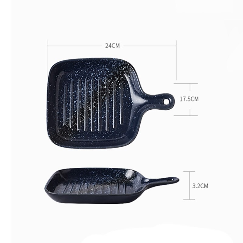 FANCITY-Plato cuadrado Vintage con mango, bandeja de cerámica para hornear, plato para horno, plato para arroz horneado