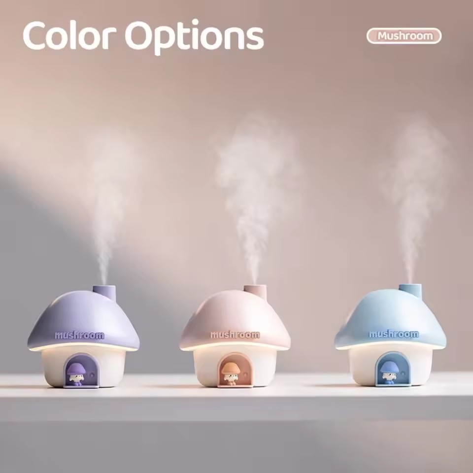 Humidificador de aire de dibujos animados, Mini difusores de Aroma de aceites esenciales de 300ml, iluminación colorida, humidificador ultrasónico para el hogar con forma de seta bonita