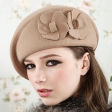 100%  uld baret vinter baretter kvinder vinter filt baret blomster kvinder følte fransk baret beanie fedora hat beanie vinter blomst