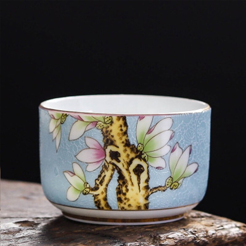 6pc Tea cup set Jingdezhen Enamel Color High Phnom Penh Ceramic Cups Hand-painted Tea Bowl Set Chinese Kungfu Tea Set: 6pc Light blue color
