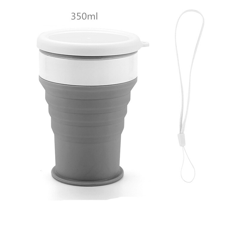 Taza plegable de silicona para niños y estudiantes, botella de agua de 350ml, libre de bebida deportiva al aire libre, taza de café: 350ml-Gray