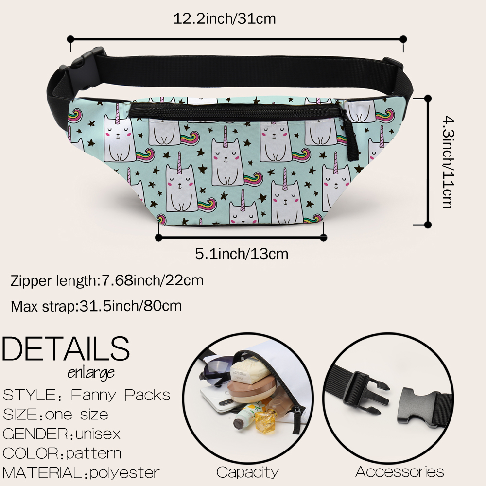 Deanfun 3D impression mignon licorne taille sacs étoile Fanny Pack femmes ceinture sac voyage 18013