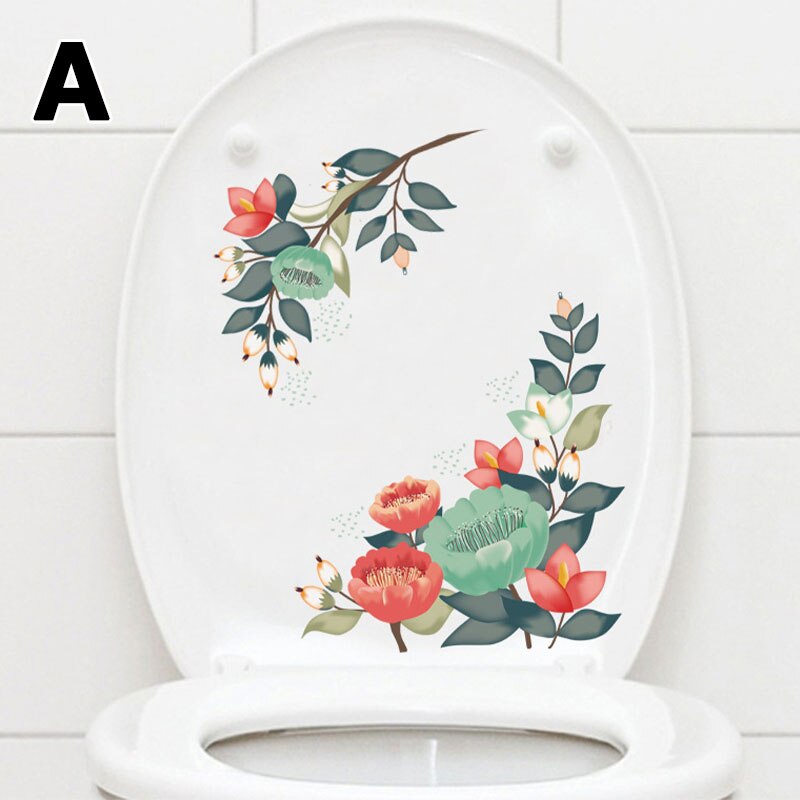 Elegant Rose Toilet Cover Sticker Decals,Fish Bird Flower