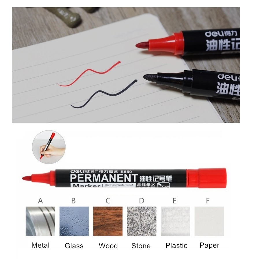 3 stk sort blå rød farve permanent tusch pen sæt vandtæt olieblæk på cd stof papir metal keramisk træ kontorskole  a6842