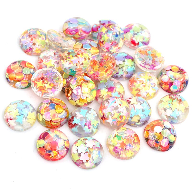 40pcs 12mm Mischfarben Star Round Moon Style Harz Cabochon mit flachem Rücken für Armband Ohrringe Zubehör