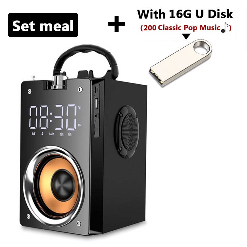 T3 Big Power Outdoor Portable Bluetooth Speaker Wireless Subwoofer Boombox Column Sound Music Center Support LED Display FM AUX: with U disk