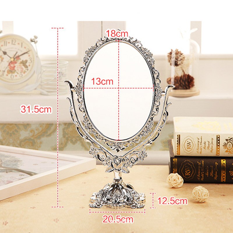 Espejo redondo de pie para dormitorio, espejo decorativo de plástico plateado, estilo nórdico Vintage, pequeño para maquillaje, para sala de mesa