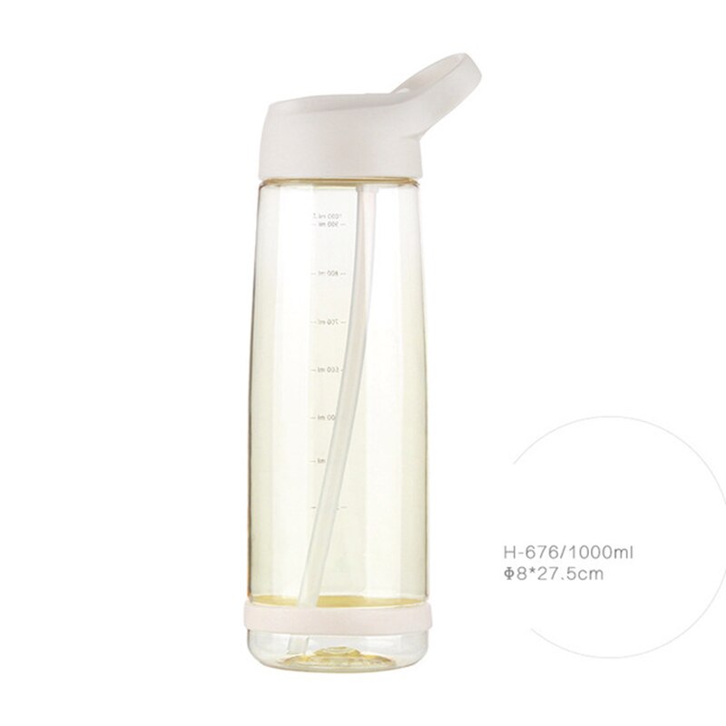 Outdoor mountainbike waterfles met rietje, fitnessflessen, milieuvriendelijk met deksel, lekvrij, draagbaar fietsaccessoire: Geel 1000ml