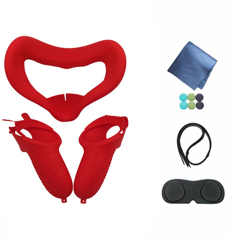 Silicone VR Lens Cover Gaming Headset Face Pad Skin Rocker Cap Set for For Oculus Quest2 Vr Accessories: Red