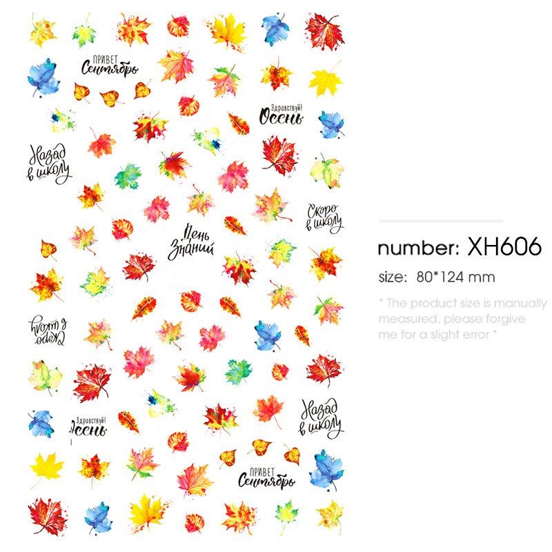 HNUIX 1 leaf Nail Art 3D decal fall theme nails sliders decor boards maple leaf pattern sticker for nail art filigree decals