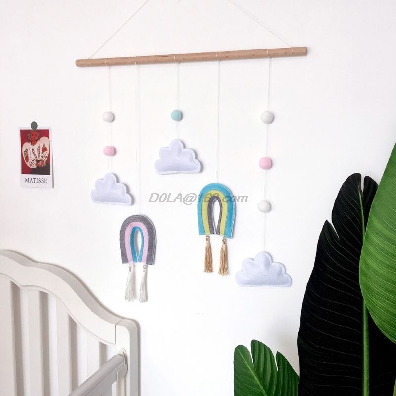 Decoración de madera para colgar en la pared, nube, fieltro arcoíris, adornos artísticos para la pared, para el hogar, dormitorio infantil