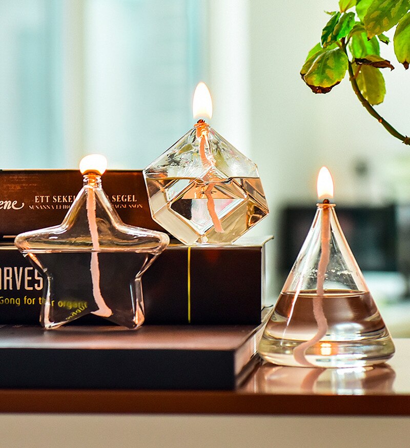 6pcs/pack The Geometry Glass Oil Lamp Wedding Decoration Handcraft Glass Candle Holder Friend Candle Holder: 6pcs mix oil lamp