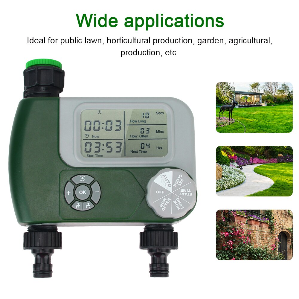 HOOMIN Battery Operated Auto Digital Hose ​Faucet Timer Garden Water Timers Programmable with 2 Outlet Irrigation Controller