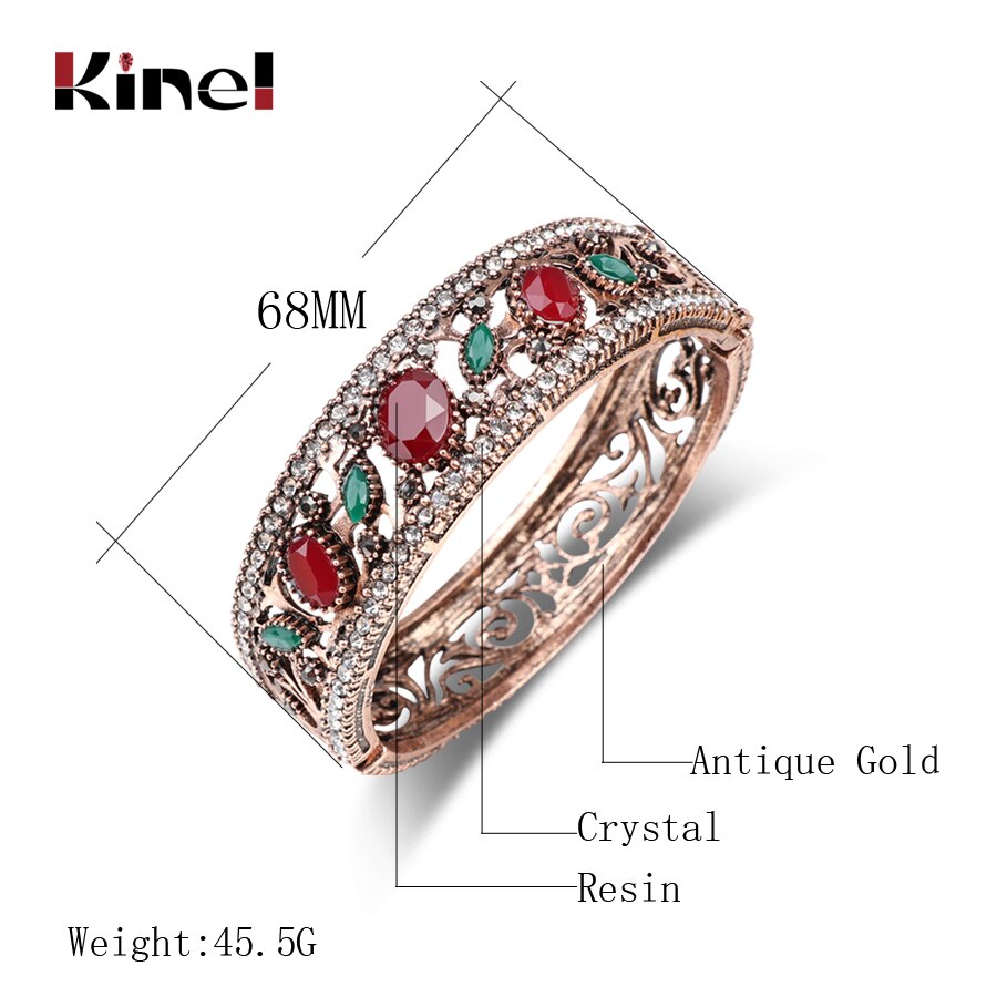 Kinel Jahrgang Antike Gold Farbe groß Armreifen Voller Kristalle verrotten Harz Armbinde Türkischen Schmuck frauen Armbänder Neue