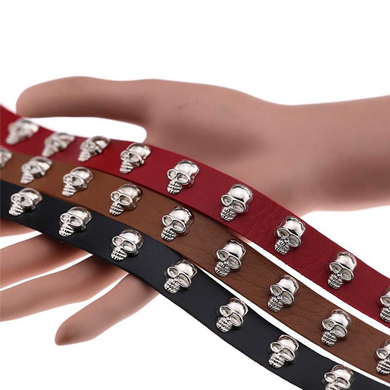 Trendy Punk Rock Silver Color Alloy Skull Leather Choker Necklace For Women Men Collar Jewelry