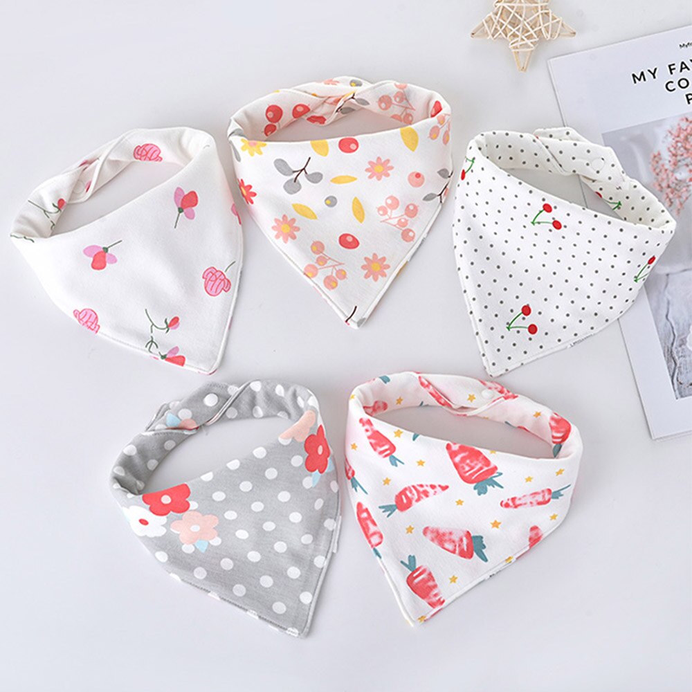5 Stks/partij Slabbers Driehoek Dubbele Katoen Slabbetjes Cartoon Print Speeksel Handdoek Baby Jongens Meisjes Voeden Schort Katoen Bandana Slabbetjes: 8