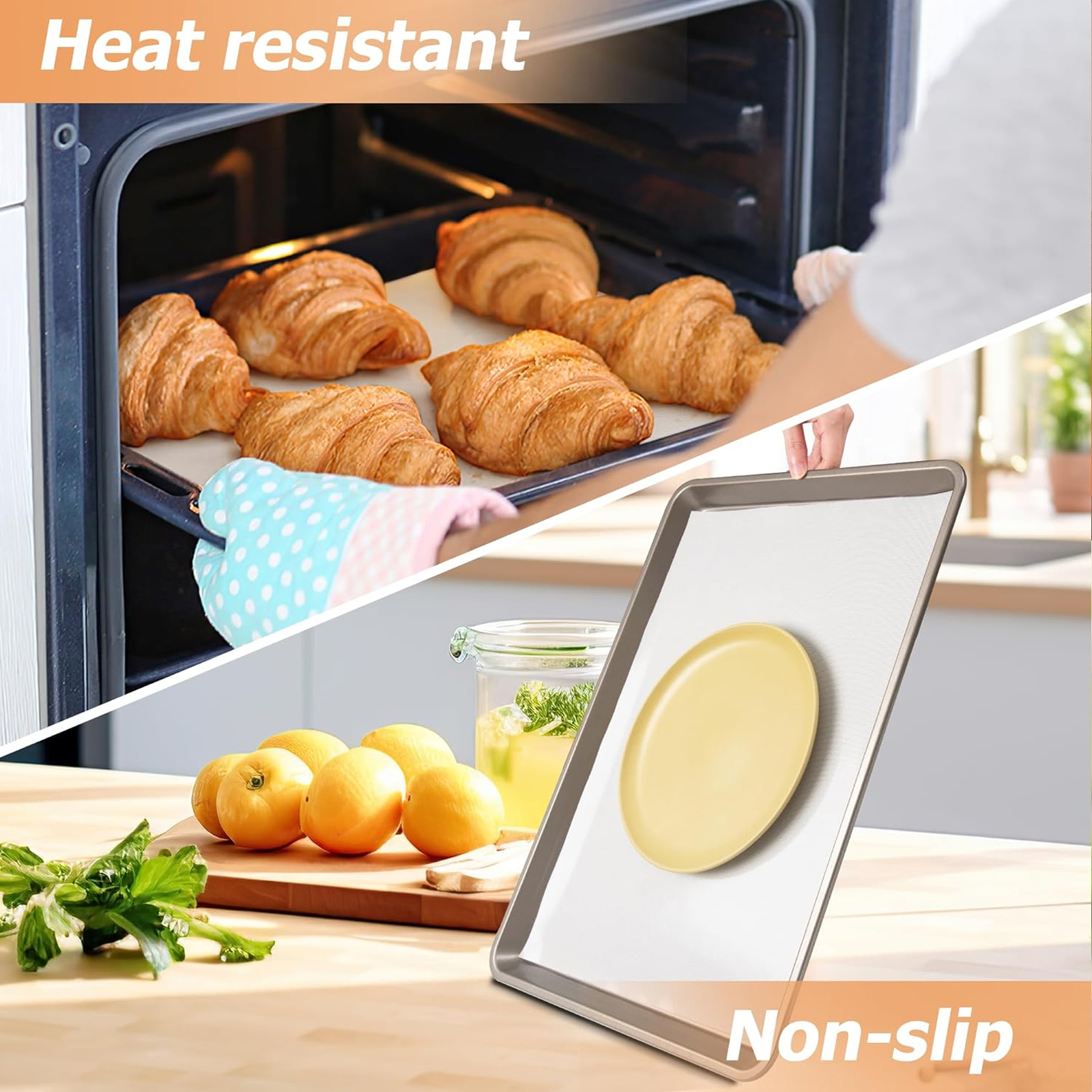 Rollo de estera para hornear de silicona, revestimiento grande reutilizable para horno resistente al calor para pan de galletas, estera de pastelería antideslizante antiadherente para rodar masa