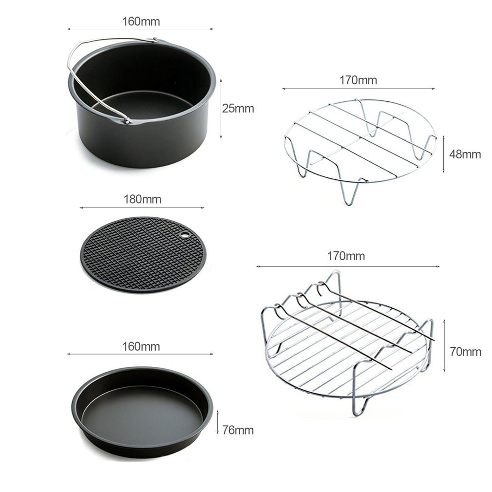 Home Air Frying Pan Accessories Five Piece Fryer Baking Basket Pizza Plate Grill Pot Mat Multi-functional Kitchen Accessory