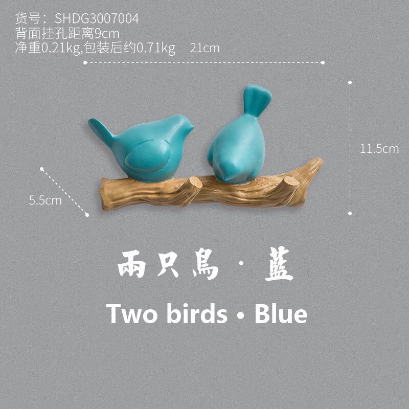 Muur Hanger Zonder Gat Kamer Accessoires Home Decoratie Vogels Decor Houten Hanger Kleding Winkel Decoratie Paskamer Haak: blue-2 birds