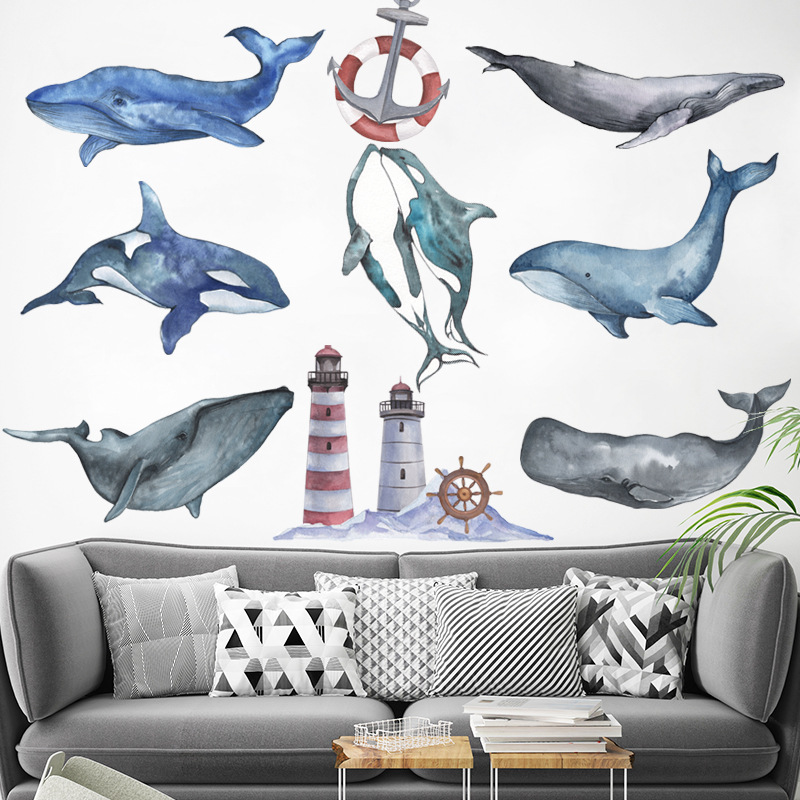 Home Decor Wall Stickers Cartoon Whale Shark Removable Wall Decals for Home Decor Kids room Nursery Wall Decoration Wallpapers