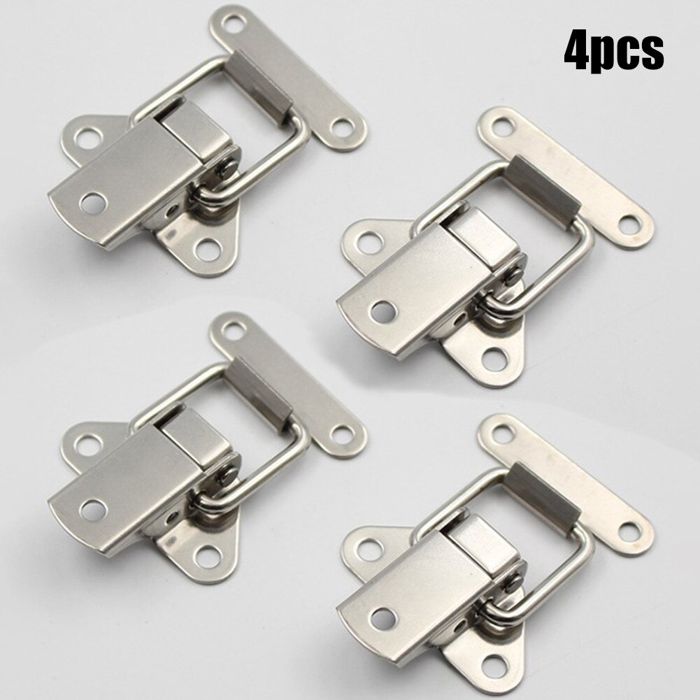 4PC/lot Stainless Steel Spring Locking Latch Hasps Suitcase Chest Toggle Catch Clasp Box Hinges Furniture Hardware Accessories