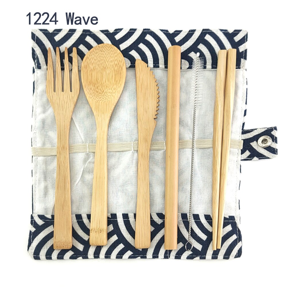 Bamboe Bestek Set Herbruikbare Bestek Set Servies Mes, Vork, Lepel, stro 0 Afval Dinnnerware Camping Reizen Bestek Set: 1224 Wave