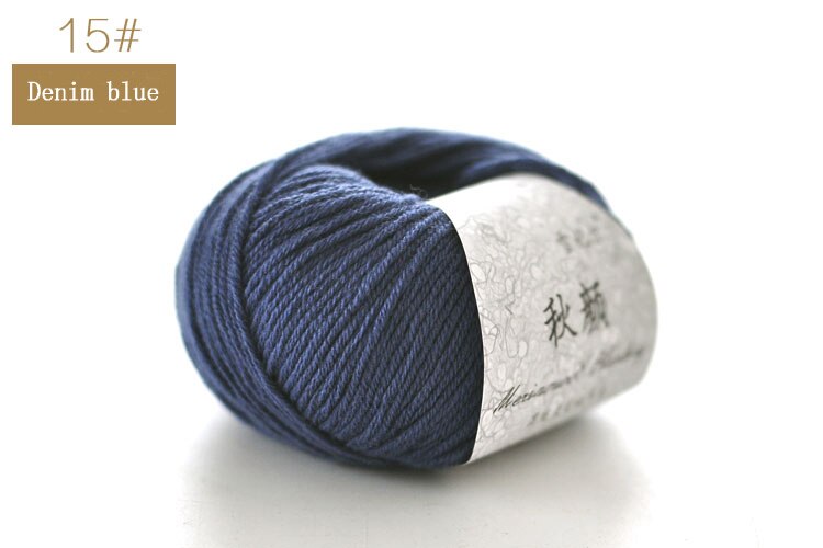 QZLKNIT 50g/bal 50% Merino gemengd garen Herfst/winter Zacht Medium grof wol garen DIY Hand gebreide haak Baby kleding garen: 15 Denim blue