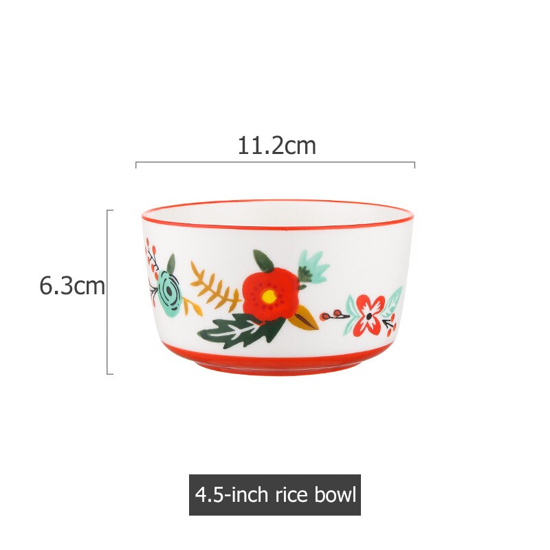 Blommig keramik servis kinesiska köket risskål soppa ramen skål dessert fat pasta biff tallrik middagsrätter: Röd a