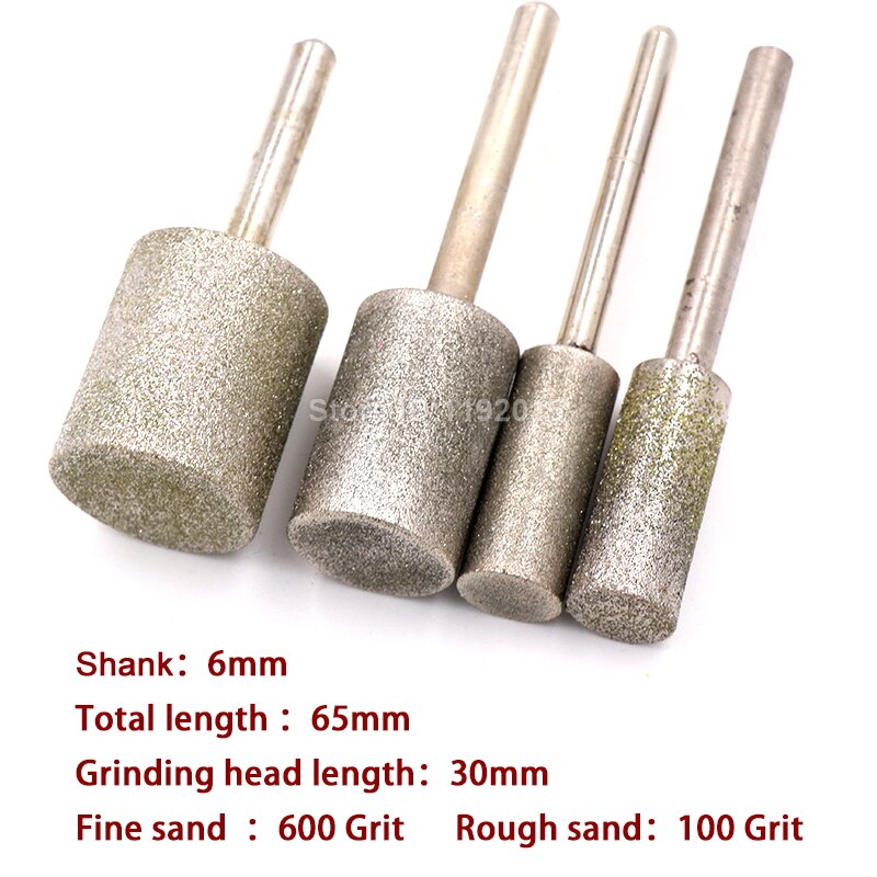 6mm tige 8-25mm Type de cylindre galvanisé diamant tête de meulage corindon outil Jade sculpture bavures grain lapidaire gros peu