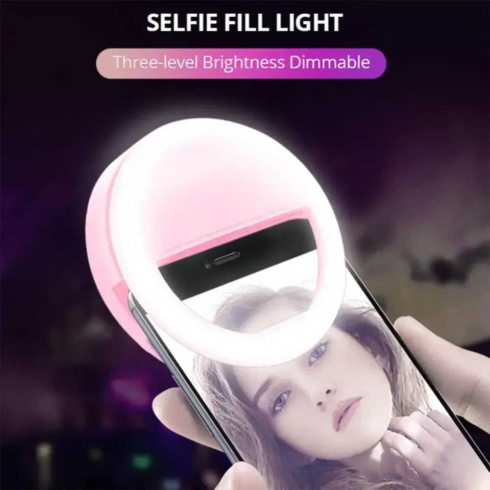 Anneau lumineux LED pour Selfie, lampe à clipser pour téléphone Portable, Charge USB, lumière pour Selfie, Flash Ins, appareil Photo pour Smartphone
