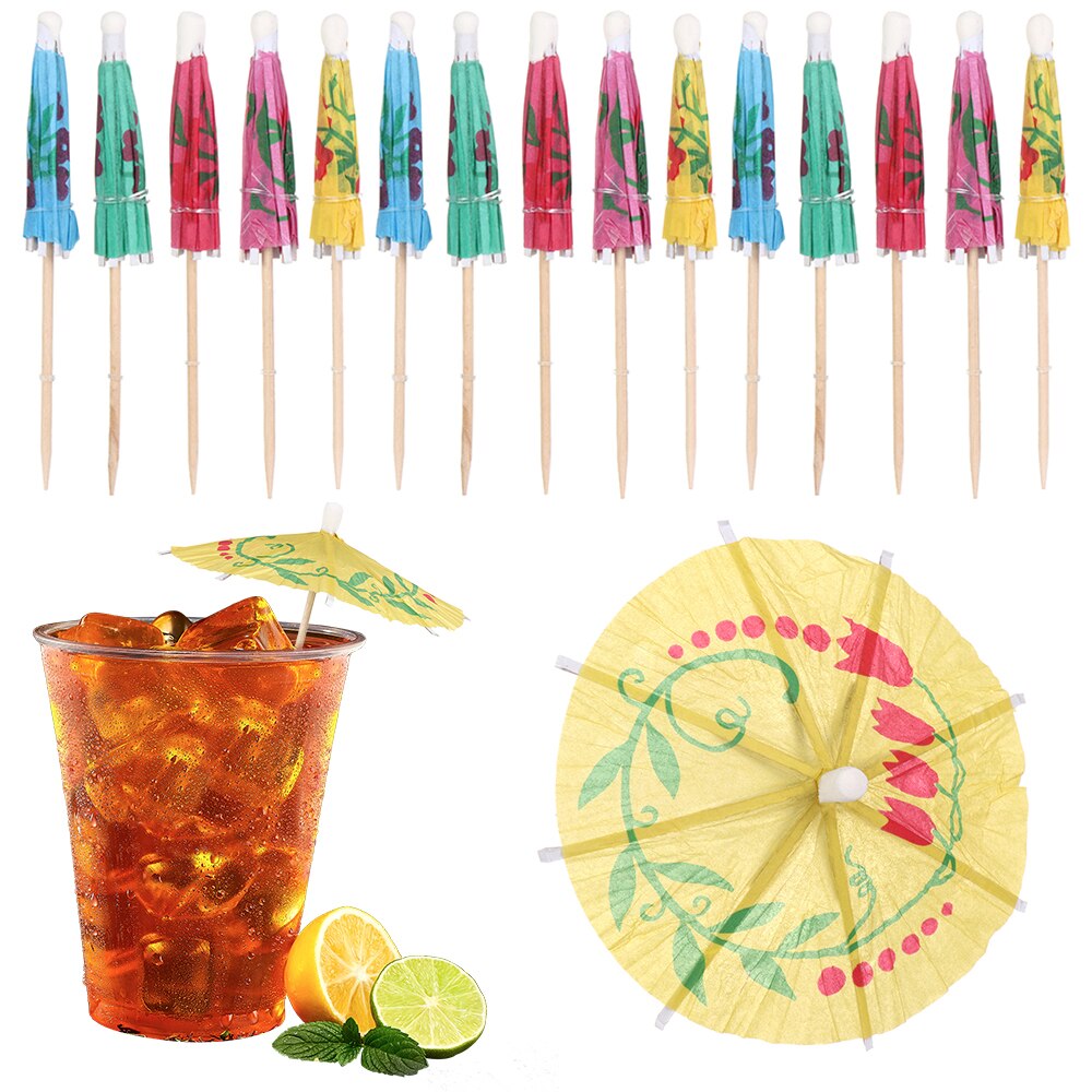 Mini parapluie de couleur mixte, 20 pièces, décoration de fête, Bar, poignée en bois, petit parapluie