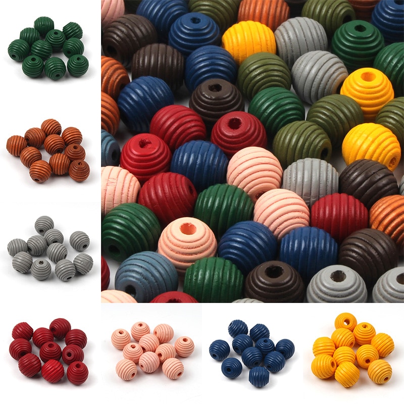 Draad Bijenkorf Ronde Houten Kralen Voor Sieraden Maken Handwerk Diy Speelgoed 12/18Mm Handgemaakte Gemengde Kleur Spacer Losse Kralen
