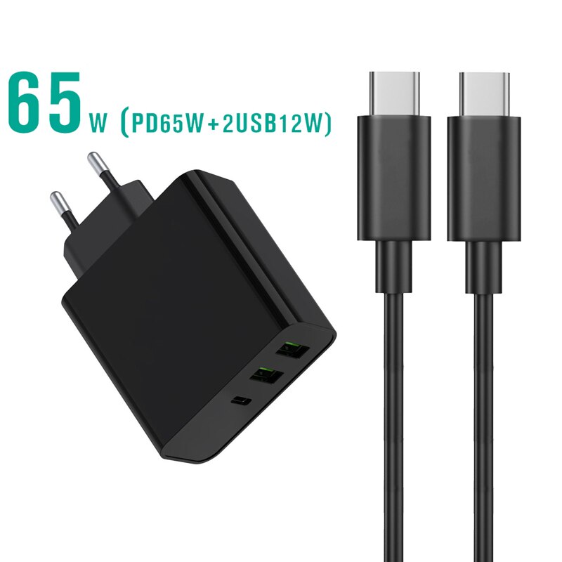 65W Usb Type C Pd Power Adapter Snelle Opladen Qc 3.0 Oplader Voor Macbook Lenovo Asus Laptop Telefoon Power supply Adapter: Black-EU