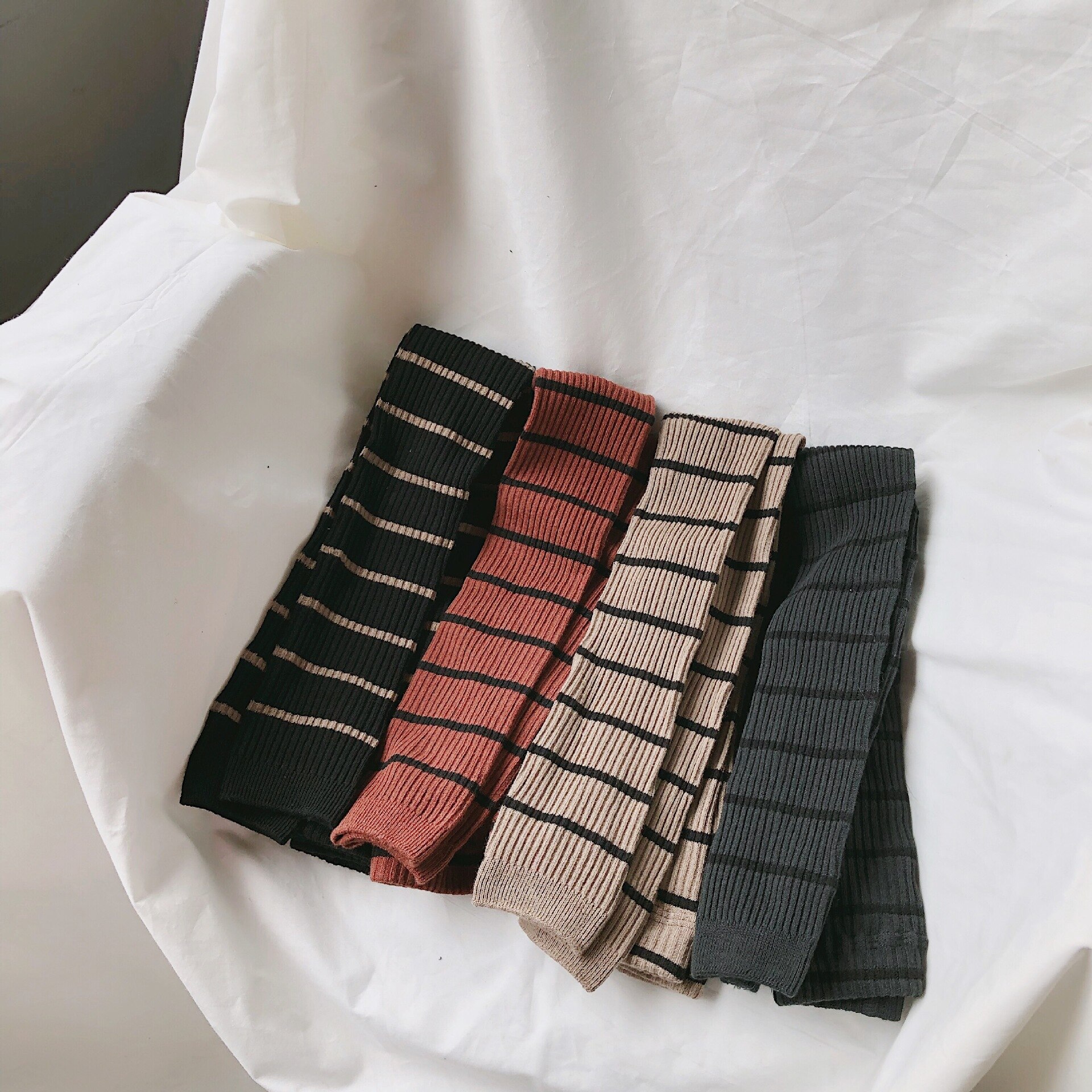 2-8 år höst barn flicka randiga leggings casual slim fit resår midja thigts barn ribbade leggings för flicka