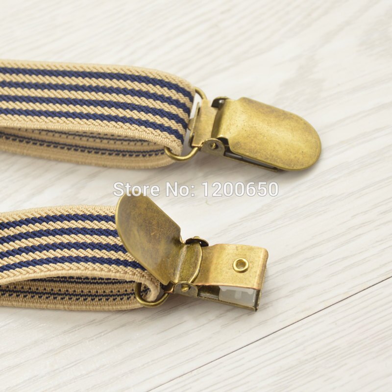 Bretelles rayées à 3 clips pour hommes et femmes, 2.0x120, vintage, réglables, en bronze, à la
