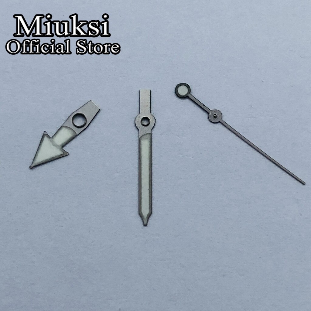 Miuksi-manecillas de reloj plateadas, accesorio verde, superluminoso, se ajusta al movimiento NH35 NH36