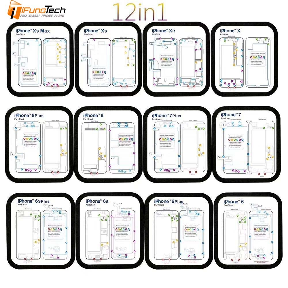 12PC Guide Pad for iPhone Xs Max XR XS X 8P 8 Magnetic Screw Keeper Chart Mat For iPhone 11 Pro Phone Repair Tools