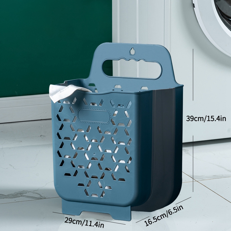 Wall Mounted Laundry Basket Foldable Clothes Storage Basket Bathroom Hollow Laundry Hamper Dirty Clothes Sundries Organizer: Blue laundry hamper