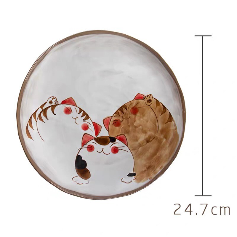 Japanese Hand-painted Ceramic Cute Cartoon Cat Tableware Set Soup Noodle Bowl Fish Dish Family Dinner Steak Tableware: 10 Inch Deep plate