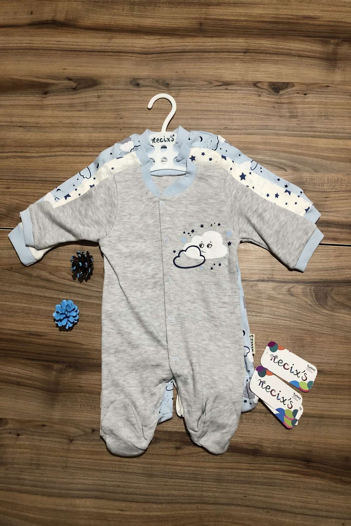 3 piezas trajes Necix nublado estrellado mono de bebé niño recién nacido mono niños ropa de dormir ropa 100% azul de algodón ropa de cama